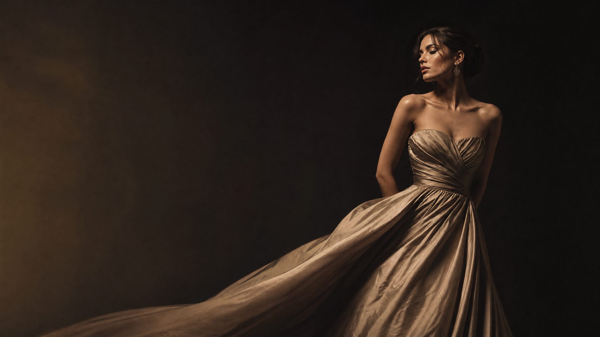 An ADMIRJÉÉ couture gown emerging from shadow